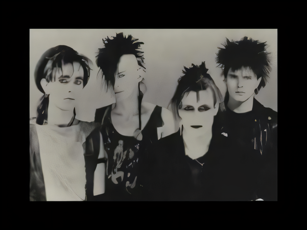 Sex Gang Children 1982. Andy 2nd right was known as the 'Gothic Goblin' a name attributed to him by Abbo who shared a flat with him